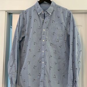 J. Crew Light Blue Penguin Print Casual Shirt
